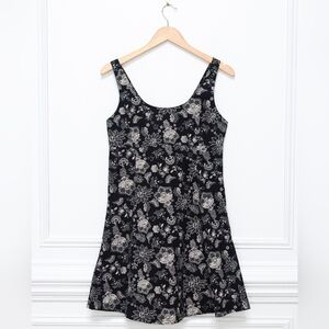 Vintage Black Floral Dress Empire Waist Size M 90s Whimsigoth Fairy Grunge